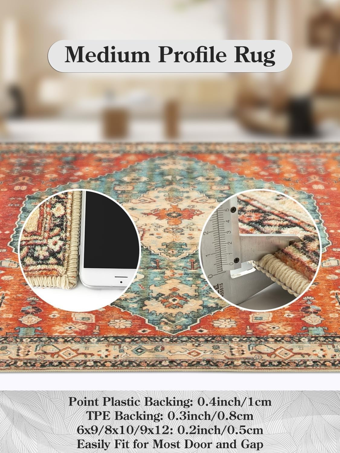 Vintage Boho Area Rug 150x210cm Washable Non Slip Short Pile Living Room