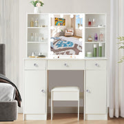 White Vanity Dressing Table Set w/ LED Lighted Mirror 3 Drawers Crystal Handle