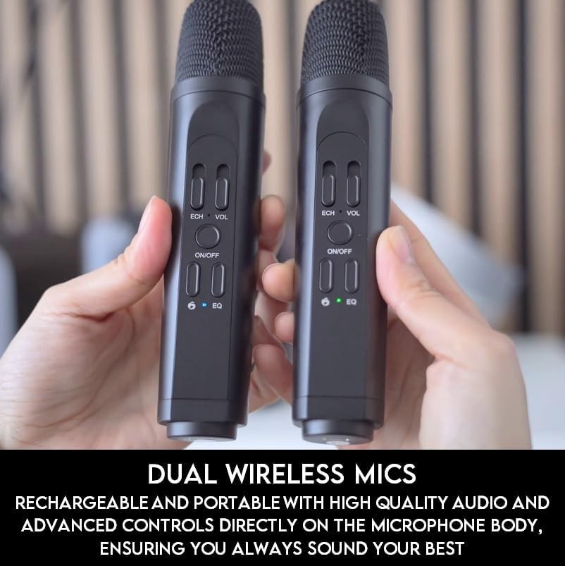 Karaoke Machine Portable Speaker 2 Wireless Mics LED