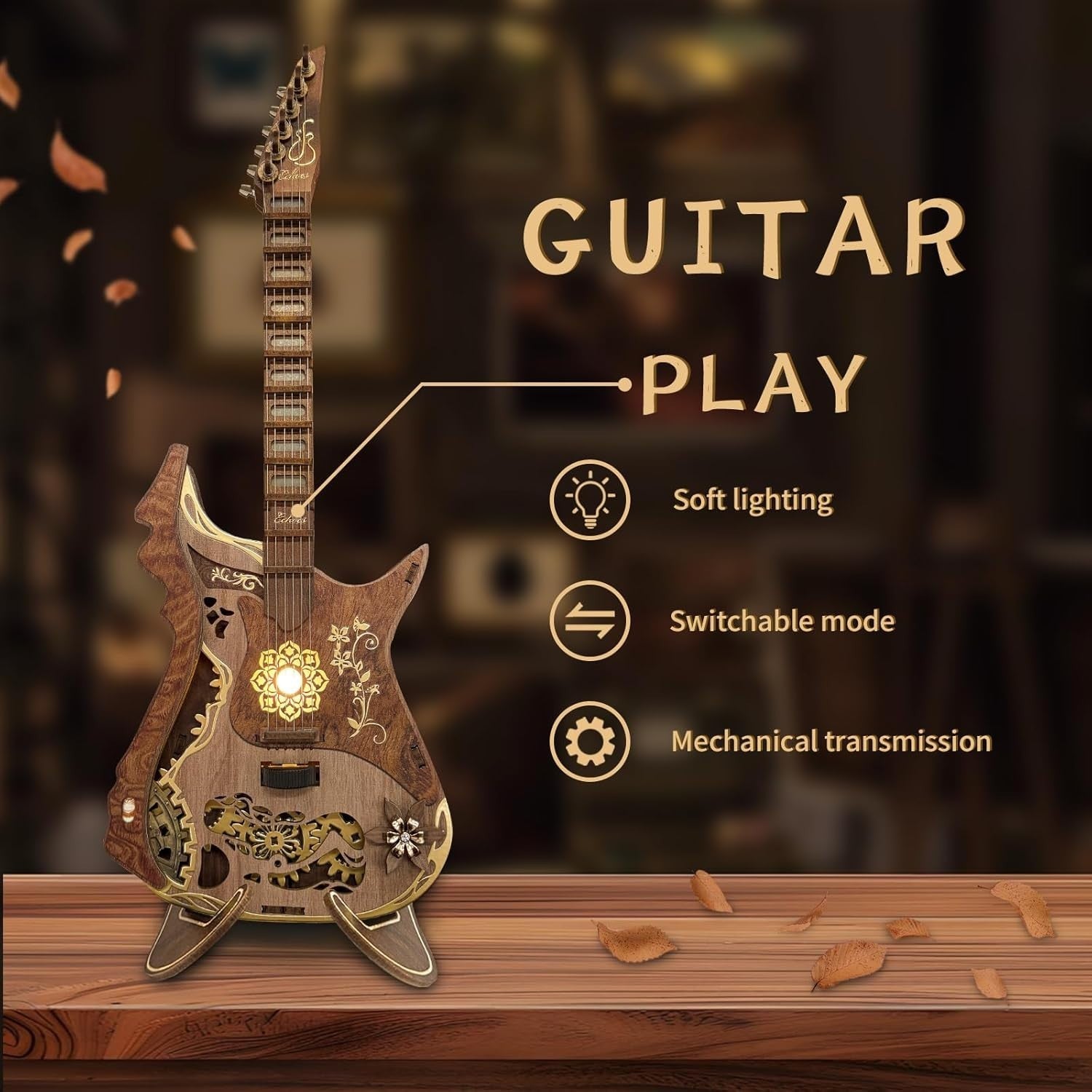 DIY 3D Wooden Guitar Puzzle Kit – Mechanical Music Box Model for Adults