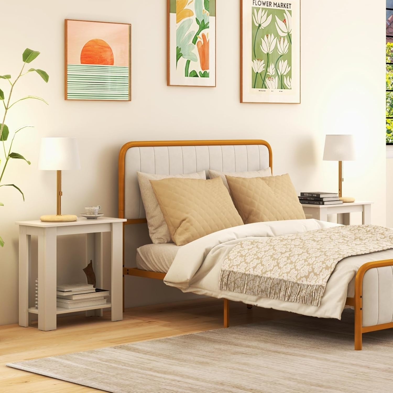 Slim White 2-Tier Bedside Table with Storage Shelf – Modern Compact Side Table