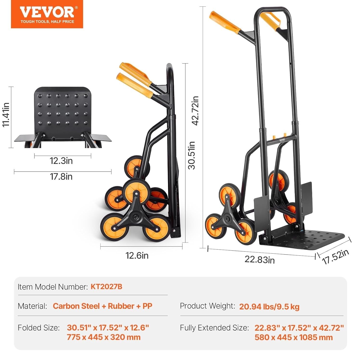 Stair Climbing Hand Truck 440lb Folding Trolley 6 Wheel Dual Handle