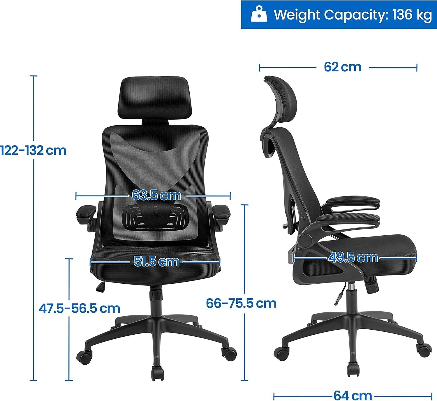 Ergonomic Mesh Office Desk Chair High Back Headrest Lumbar Support Black Rolling