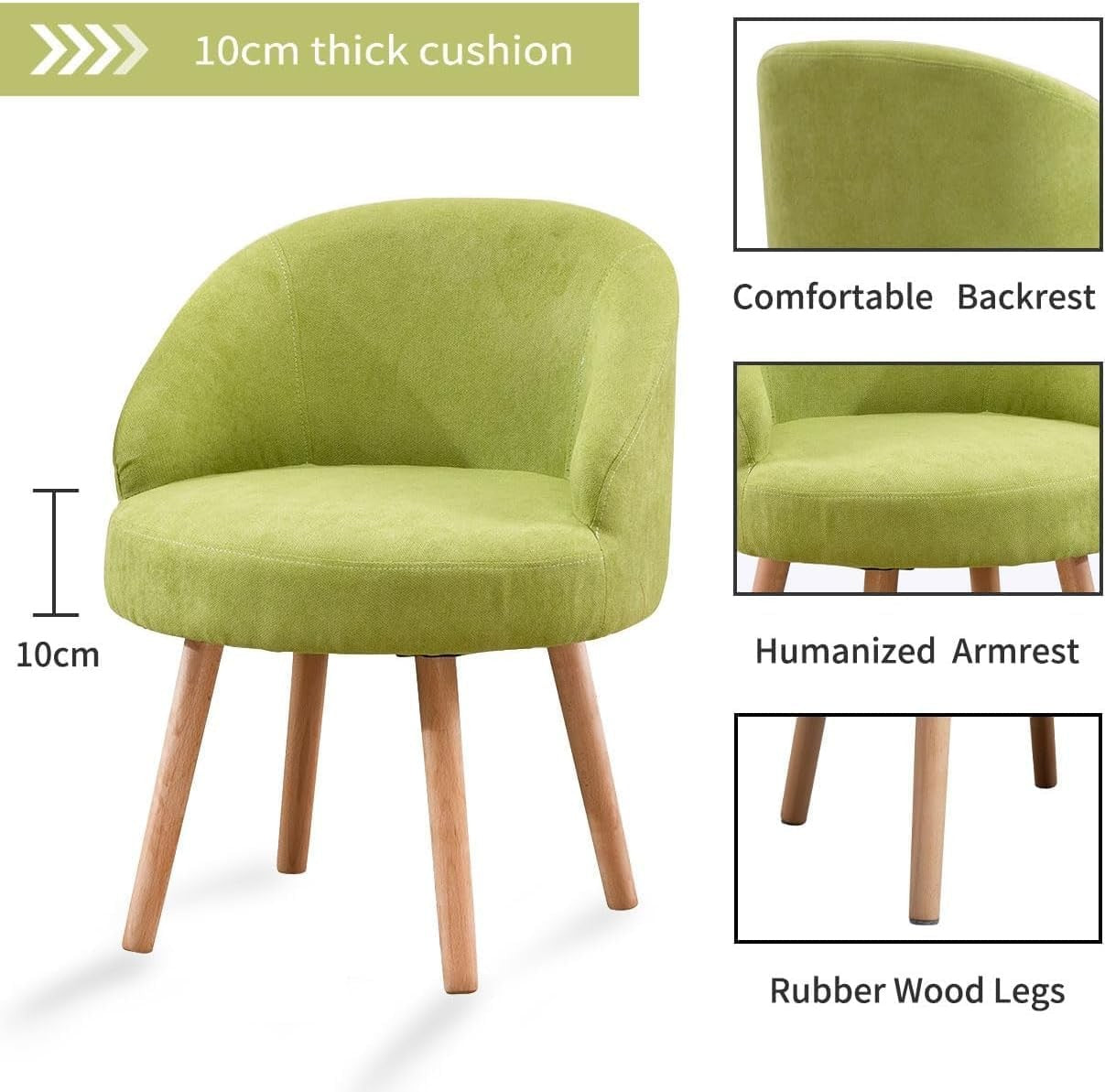 Set of 2 Green Linen Tub Chairs Upholstered Accent Seats