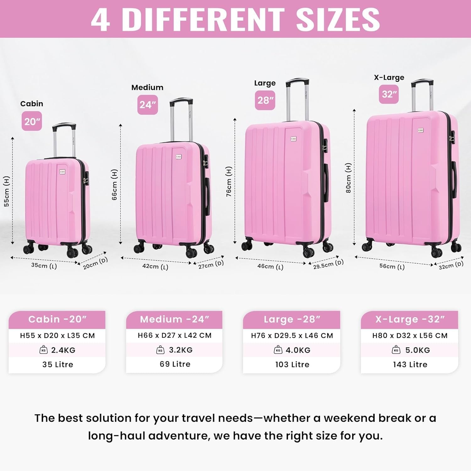2pc Travel Luggage Set Large Hold Case + Cabin ABS Hard Shell Spinner