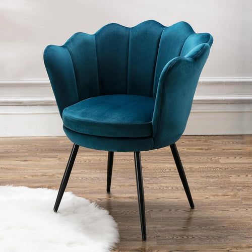 Teal  Velvet Lounge Chair Gold Legs | Petal Back Armchair for Bedroom