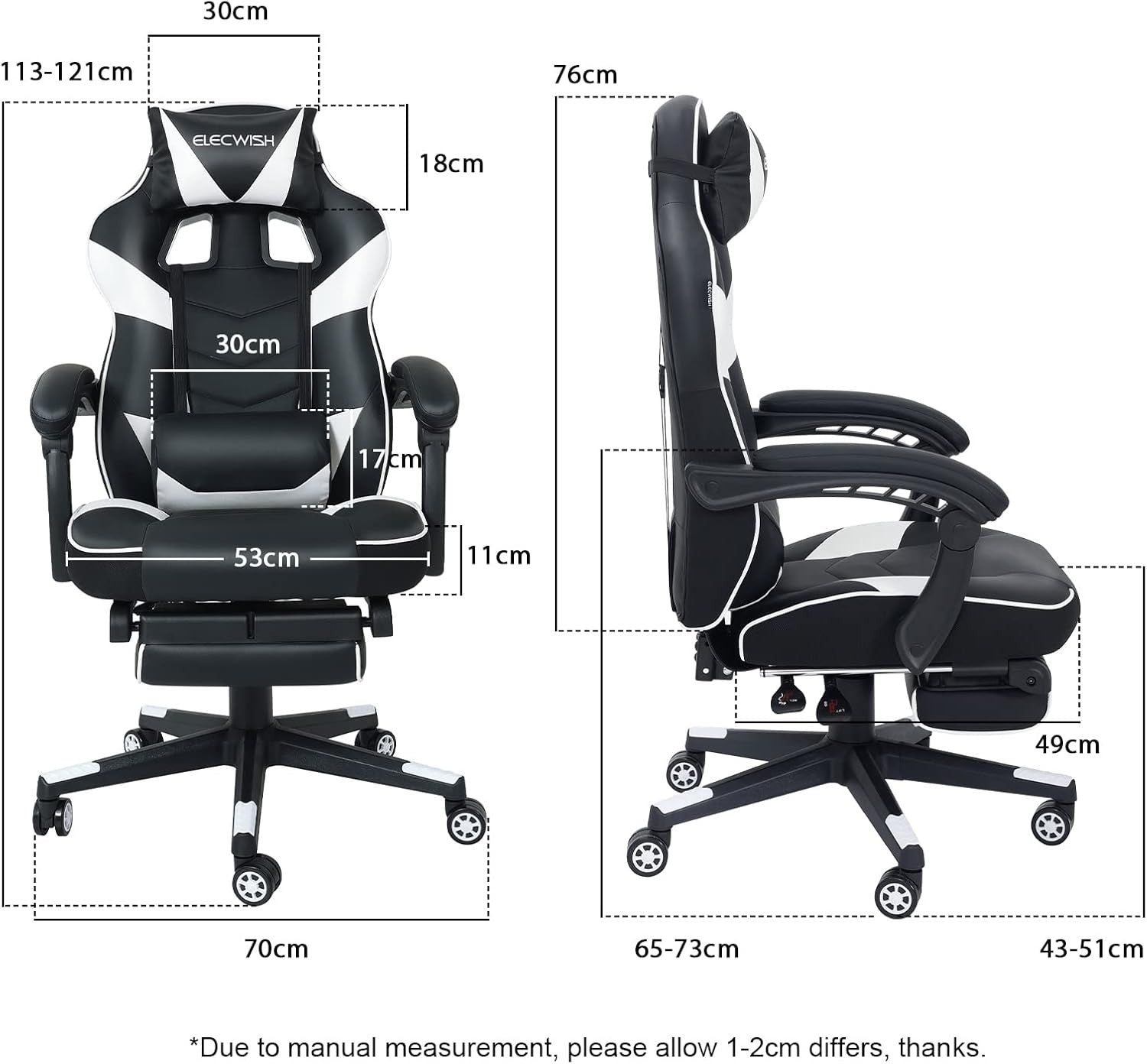 Gaming Chair with Massage & Footrest Reclining Ergonomic White
