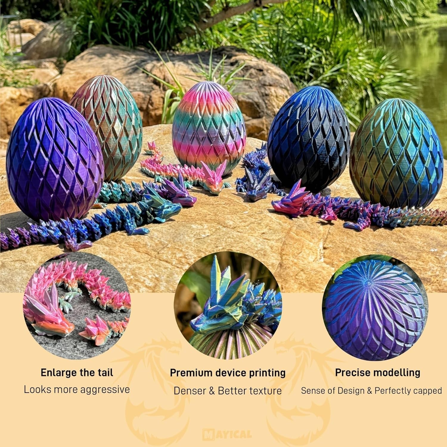 3D Printed Crystal Dragon Egg Fidget Toy 12in Fantasy Gift Set
