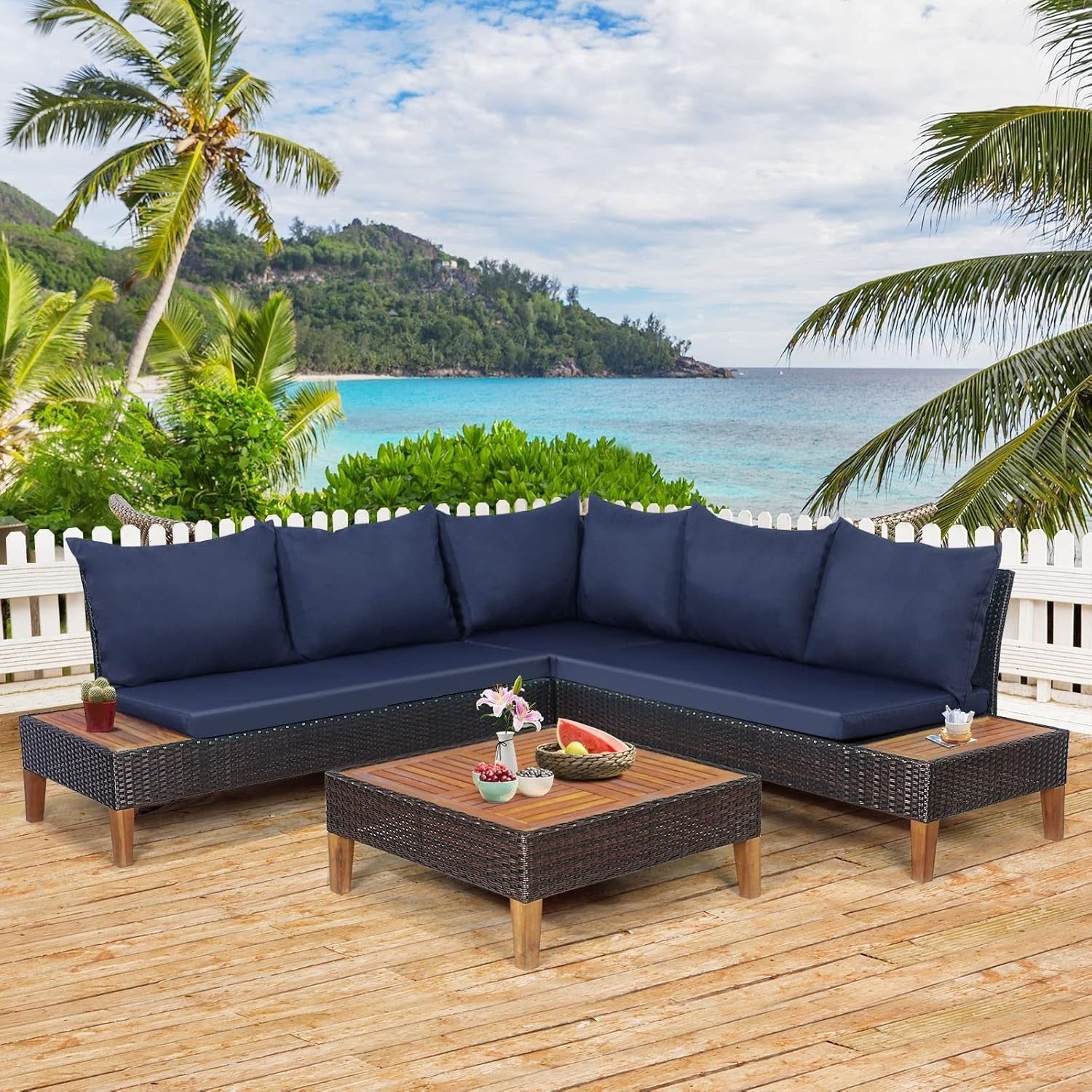 5 Seater Rattan Garden Sofa Set Outdoor Patio Furniture w/ Cushions Table