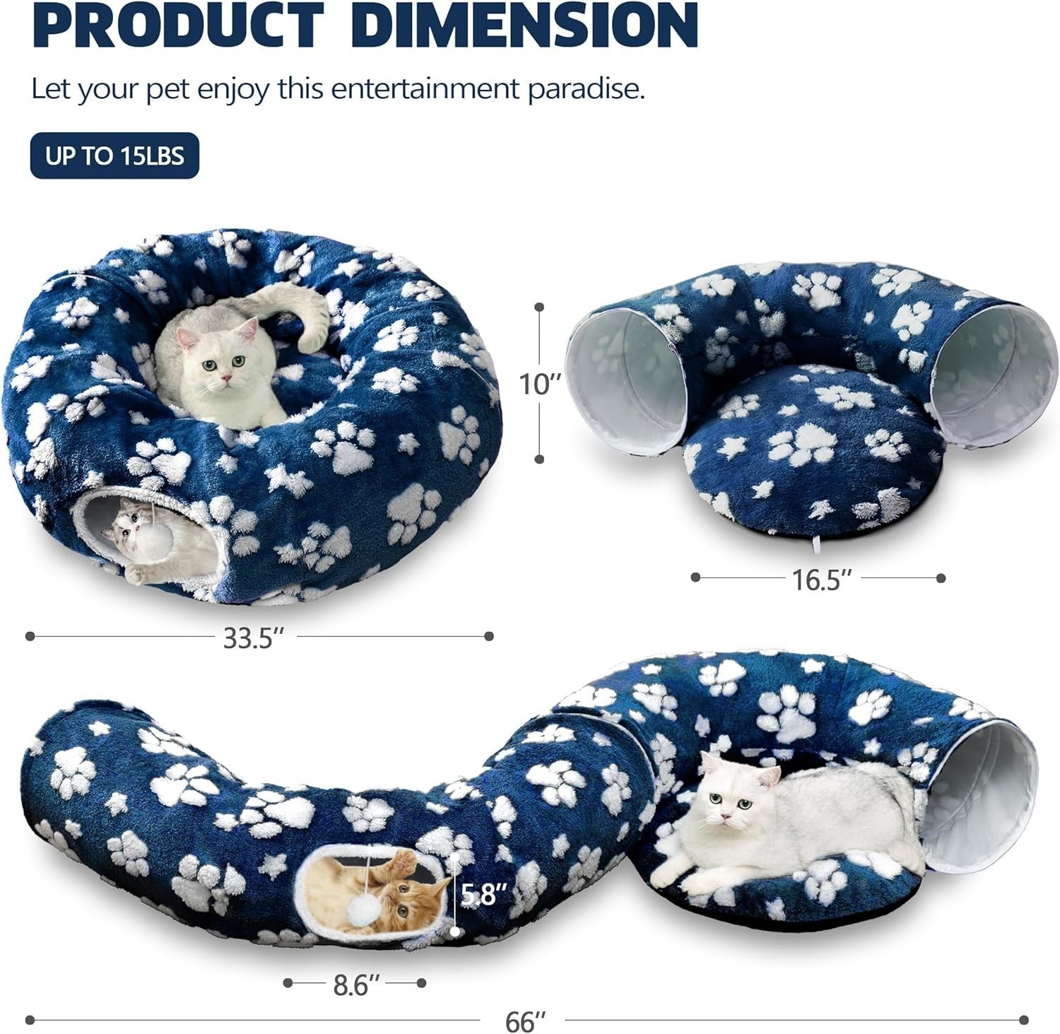 Cat Donut Tunnel Bed Peekaboo Cave w Cushion & Hanging Ball Navy