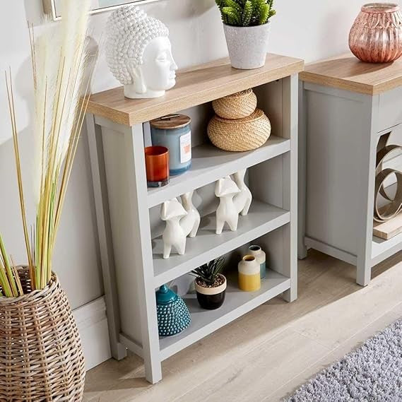 Modern 3-Shelf Low Bookcase Grey Oak Effect | Stylish Storage Display Unit