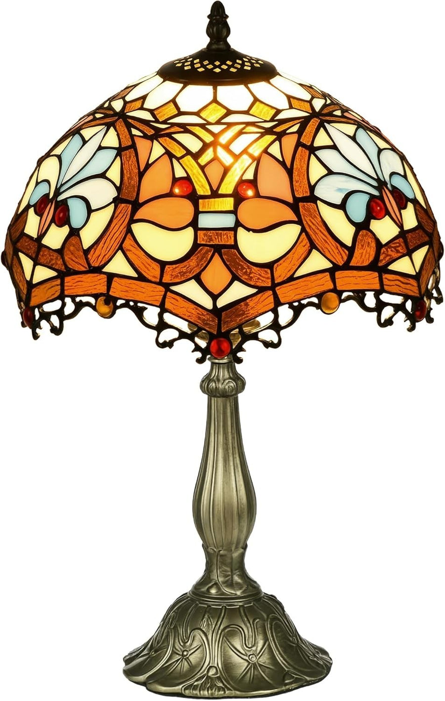 Stained Glass Bedside Table Lamp Vintage Flower Light for Living Room