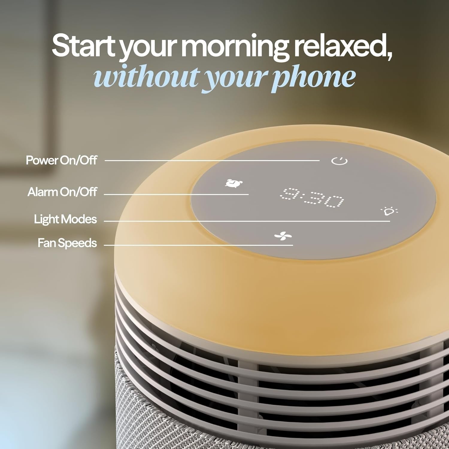 Bedroom Air Purifier Sunrise Wake Light HEPA Quiet Sleep Clock USB