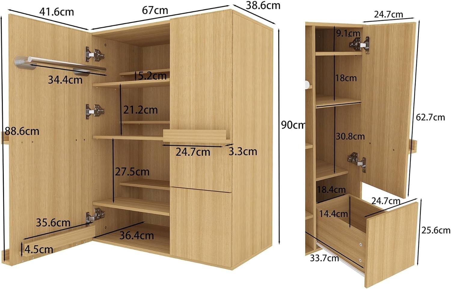 Modern Wooden File Cabinet Storage Cupboard with Doors Drawer Home Office