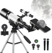 Portable 70mm Kids & Adults Telescope 150X Refractor with Tripod & Phone Mount
