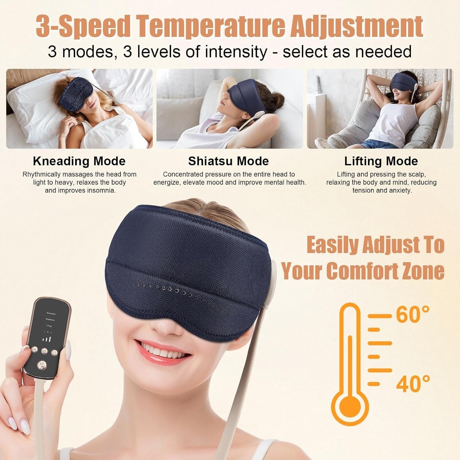 Heated Migraine Relief Head Massager Cap 360° Air Compression Sleep Aid