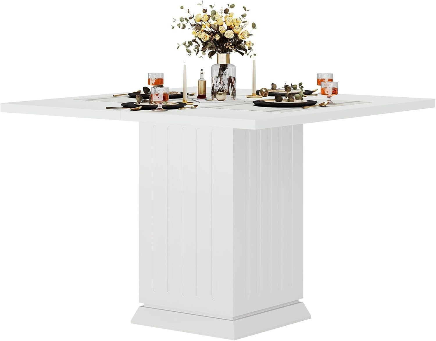 White Square Dining Table 90CM with Placemats, Small Kitchen Pedestal