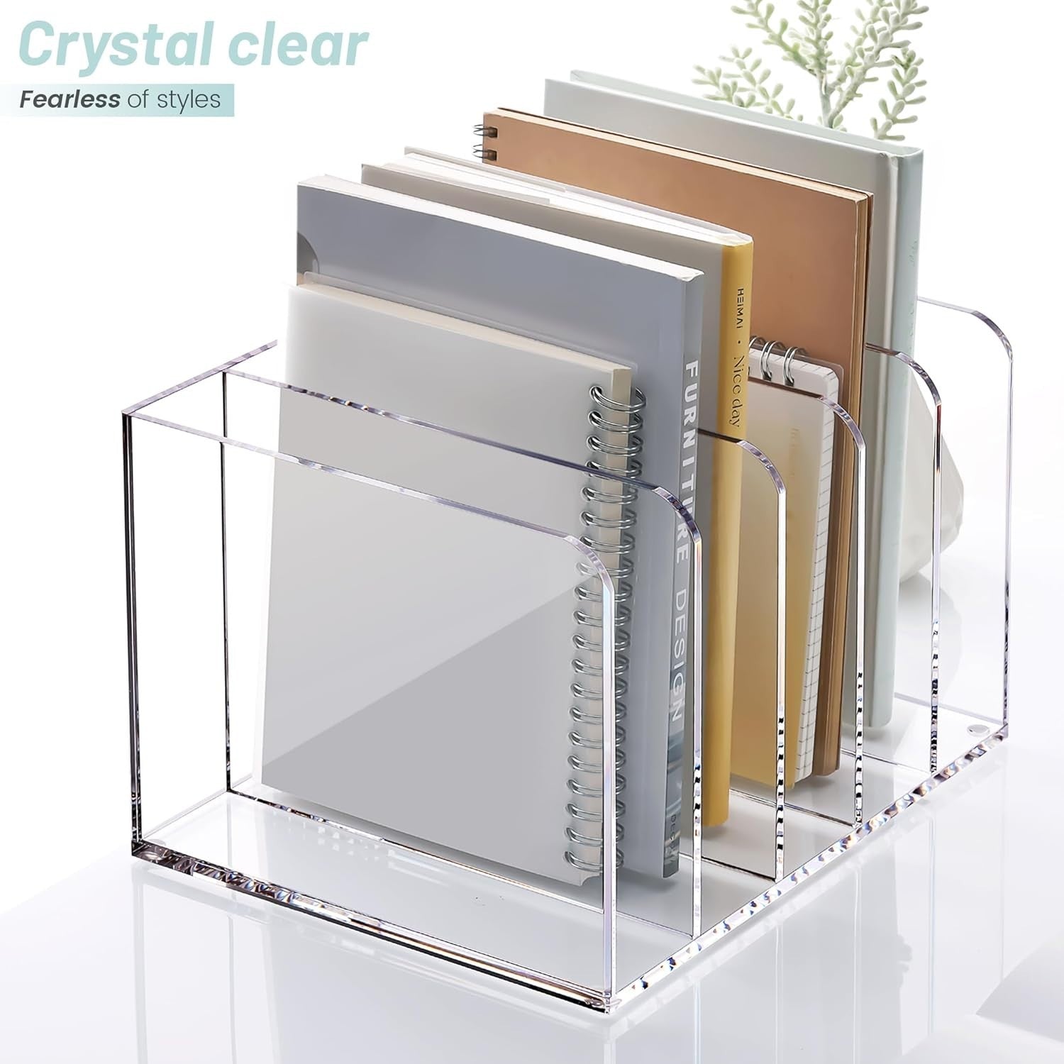 Clear Acrylic Desk File Organizer 5 Compartments Magazine Folder Rack