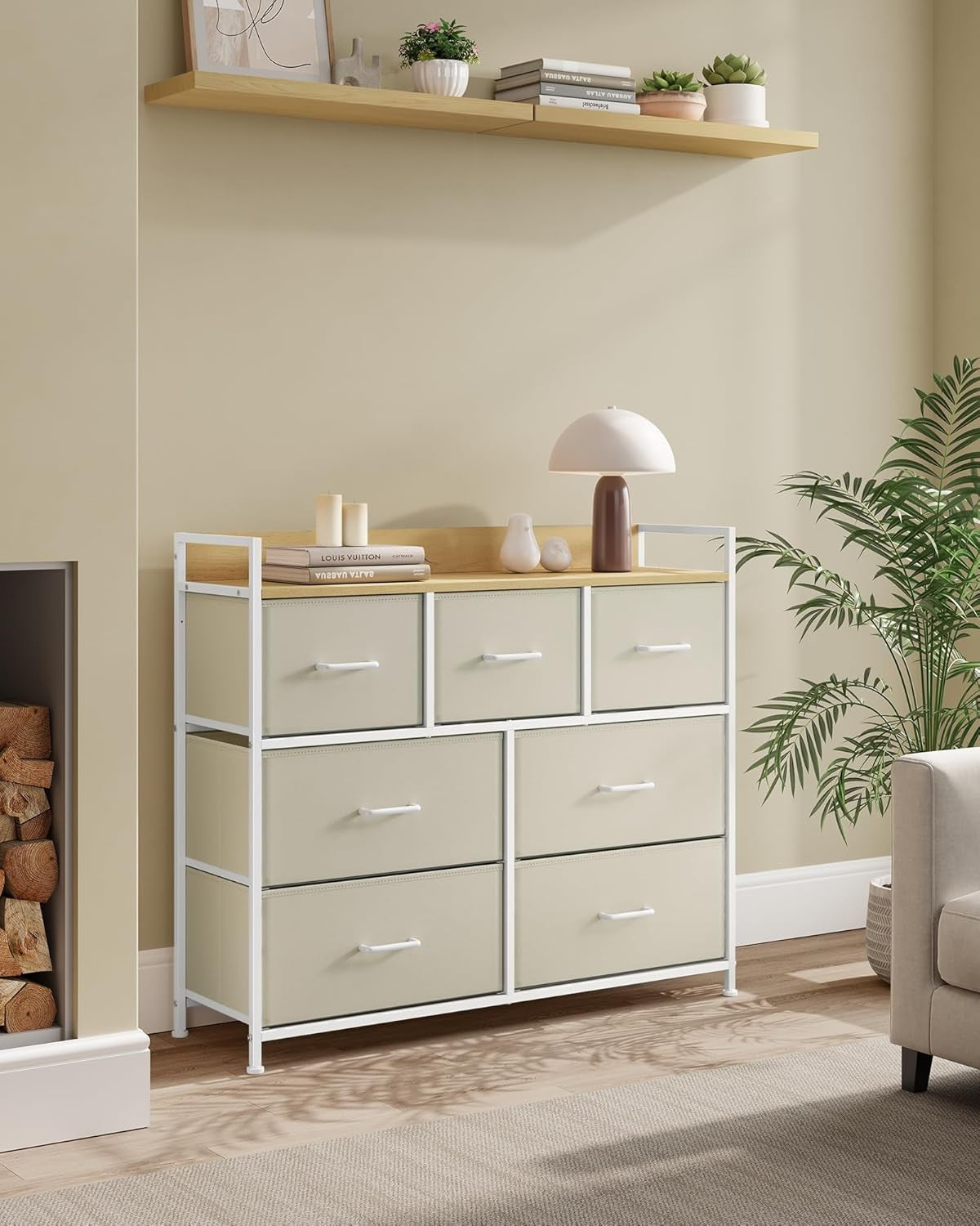 7 Drawer Chest Cream White Oak Fabric Storage Cabinet Bedroom Dresser