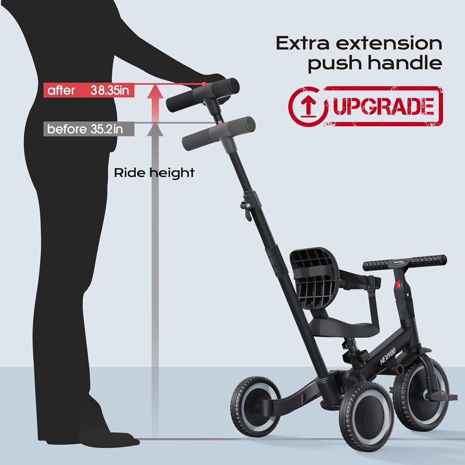 5 in 1 Toddler Tricycle Parent Push Handle Balance Bike Black Age 1-3