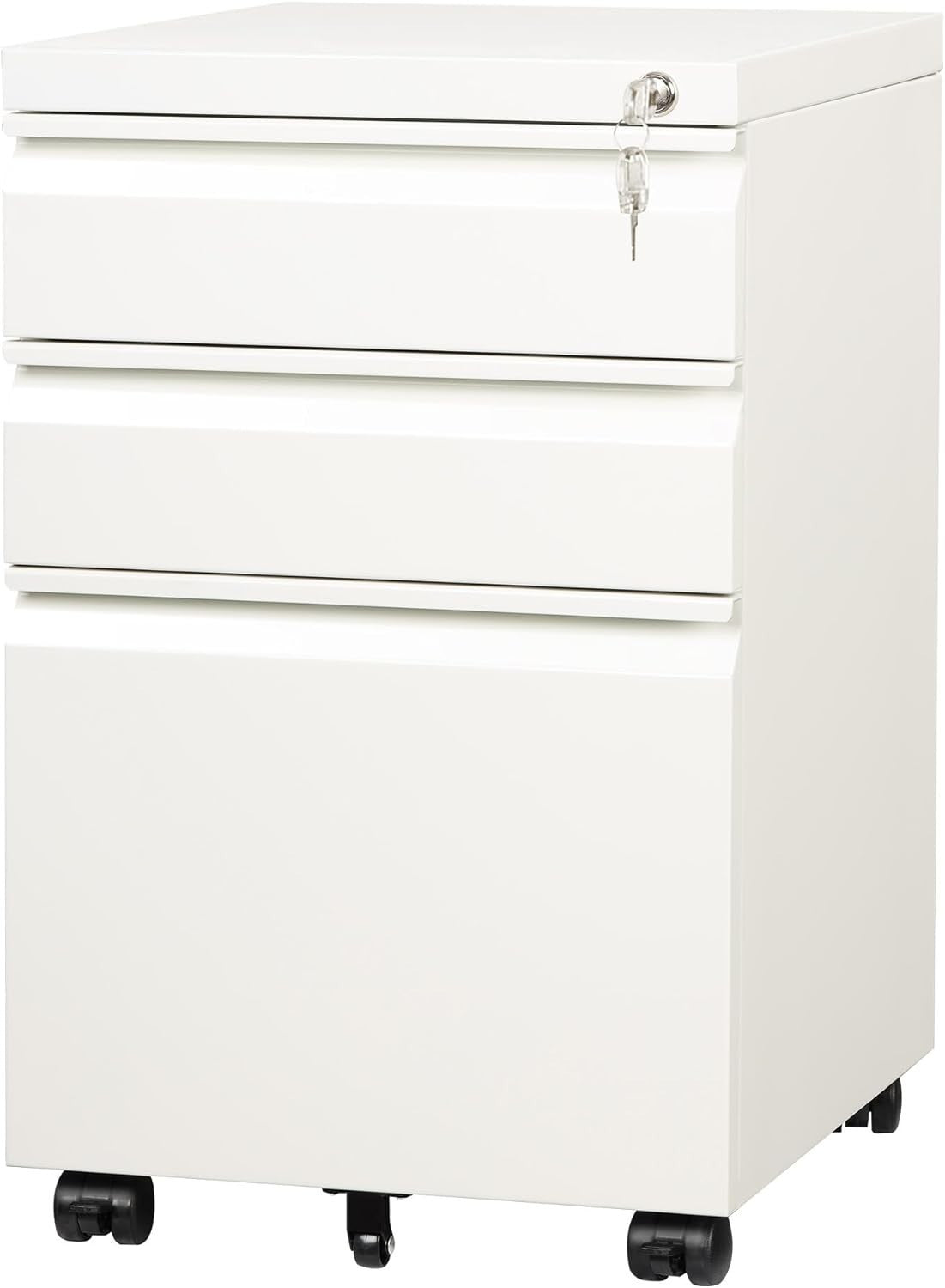 White 3 Drawer Lockable File Cabinet 43x37x60cm Mobile Under Desk