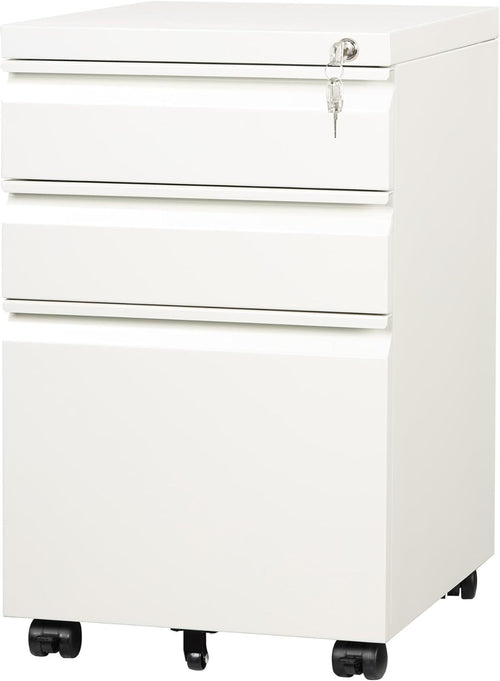 White 3 Drawer Lockable File Cabinet 43x37x60cm Mobile Under Desk
