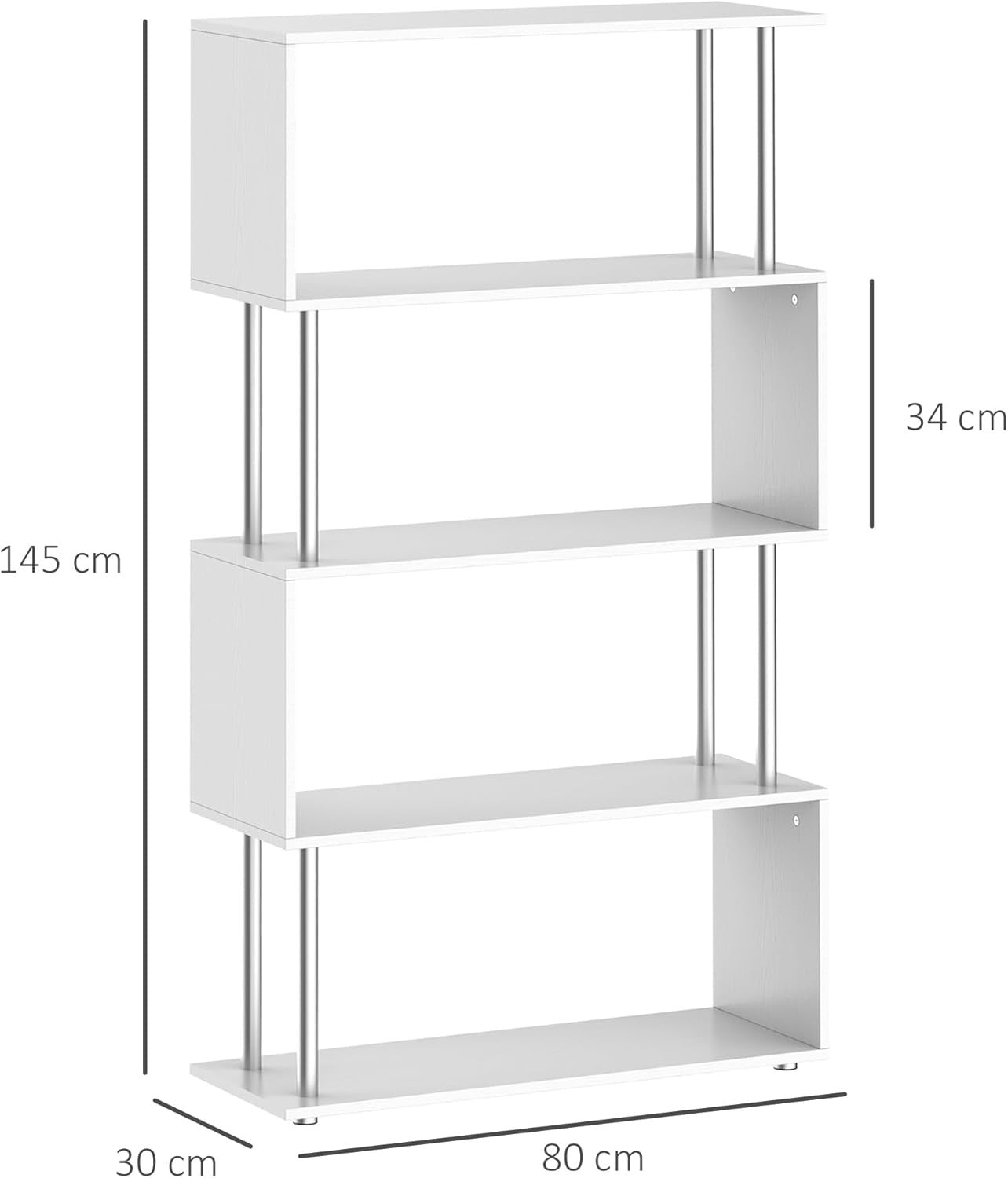 Modern S Shape 5 Tier Bookshelf Display Unit Storage Shelves for Living Room