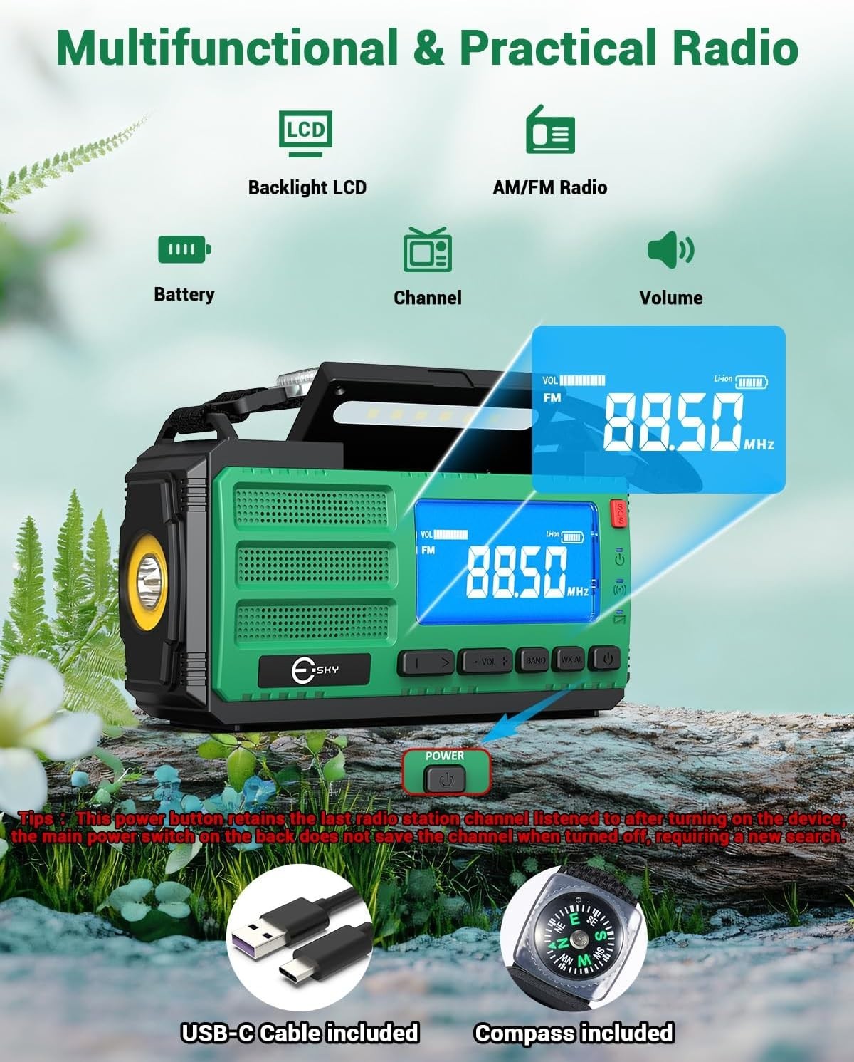 Emergency Wind Up Radio 10000mAh Solar USB Flashlight & SOS Alarm