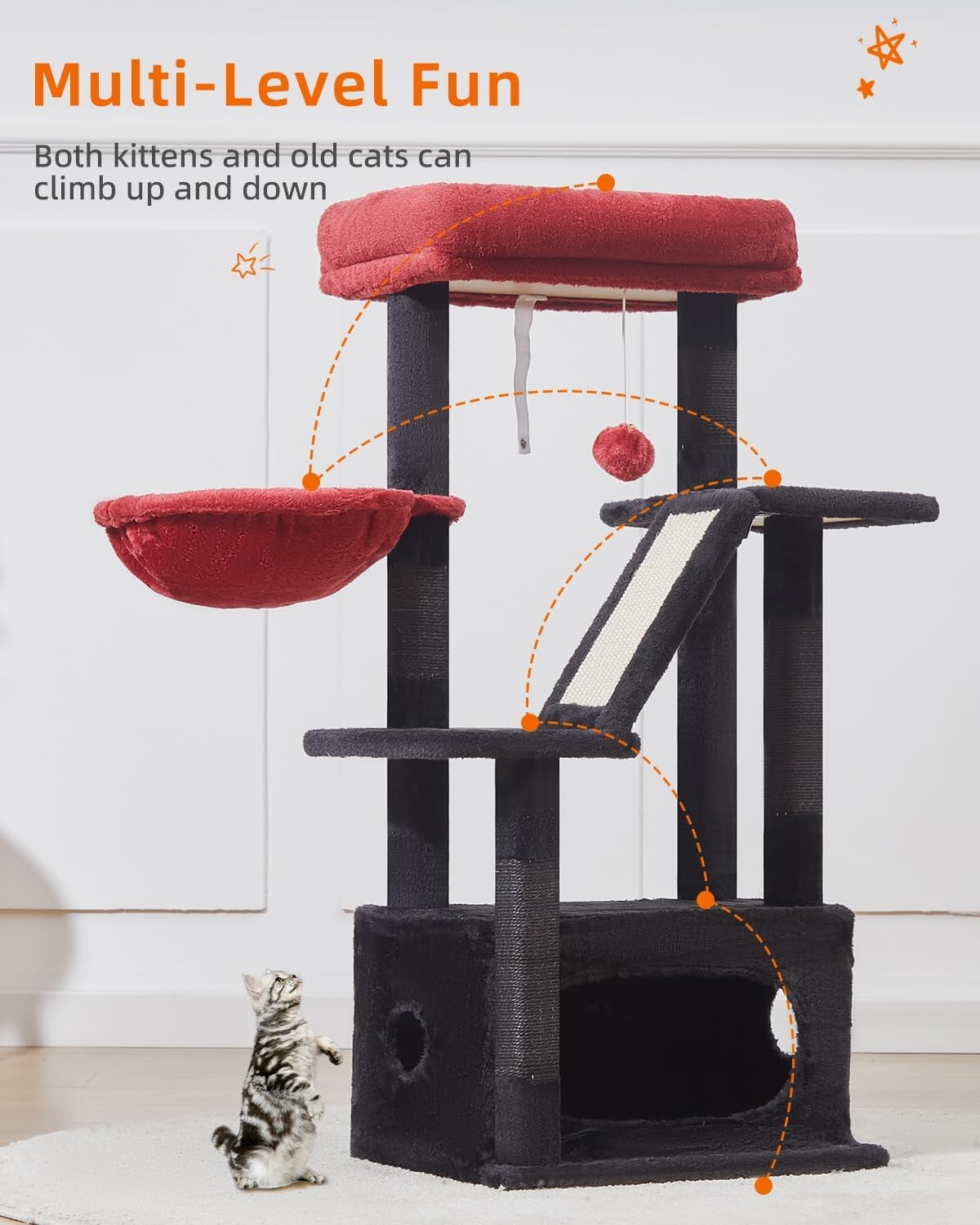 98cm Cat Tree Tower Indoor Scratching Post with Condo Hammock