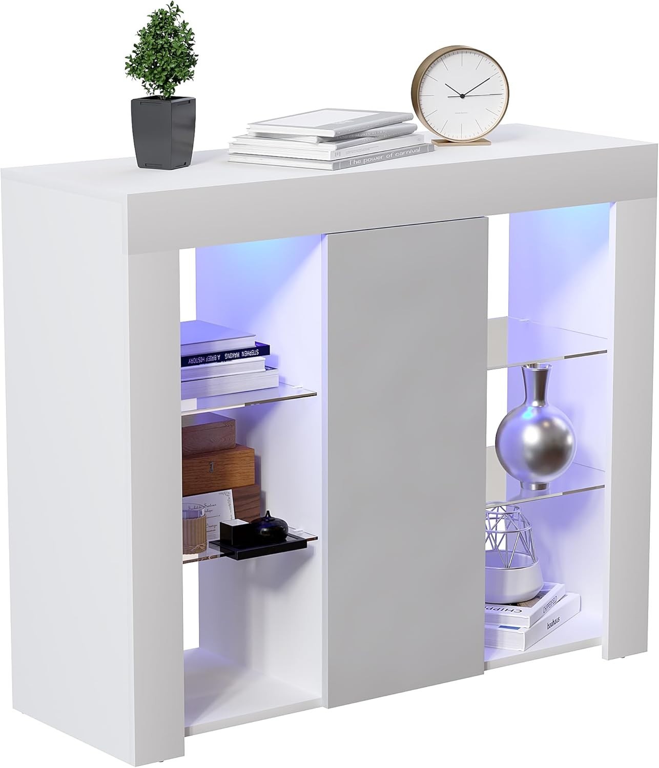 LED Sideboard Cabinet High Gloss Grey White Modern Storage Unit RGB