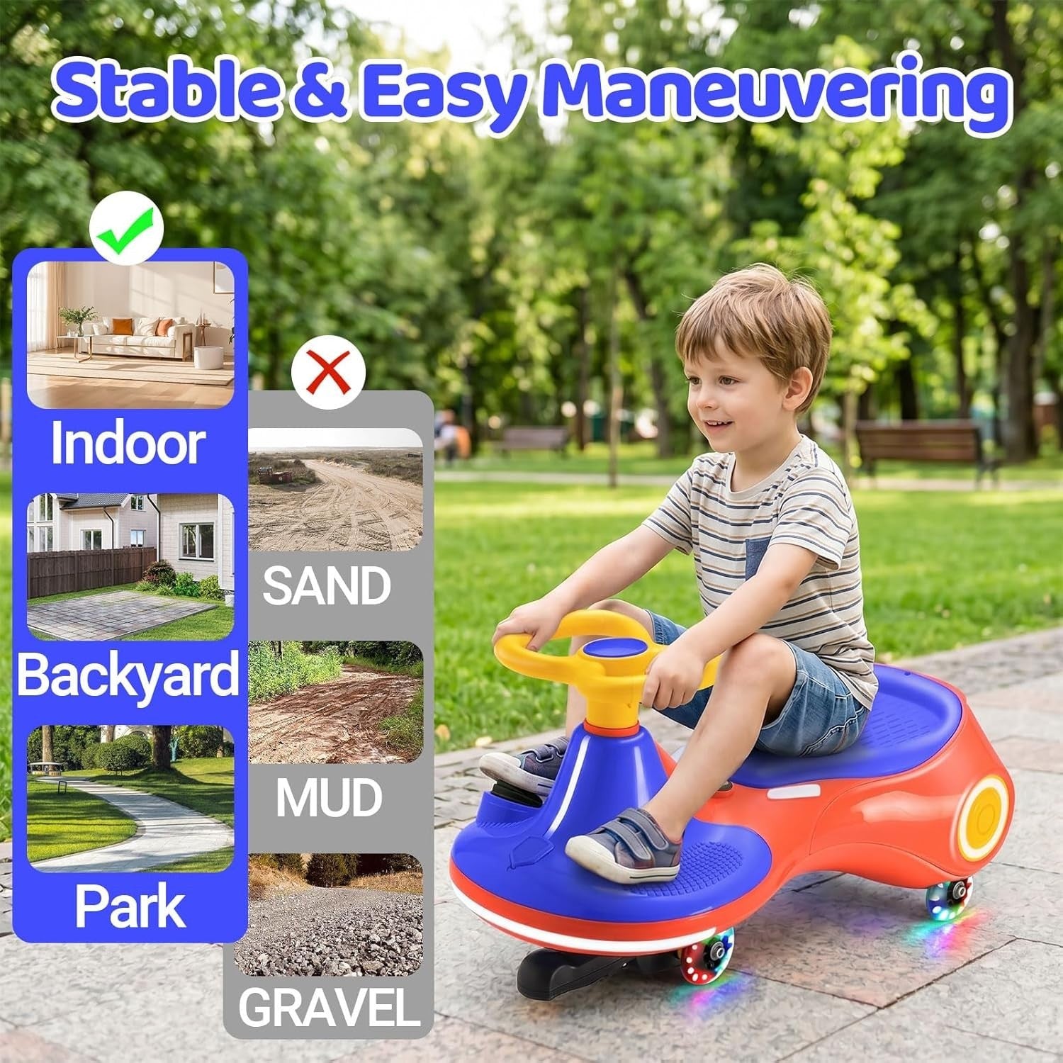 12V Electric Wiggle Car Kids Ride On Scooter LED Wheels Music 70kg