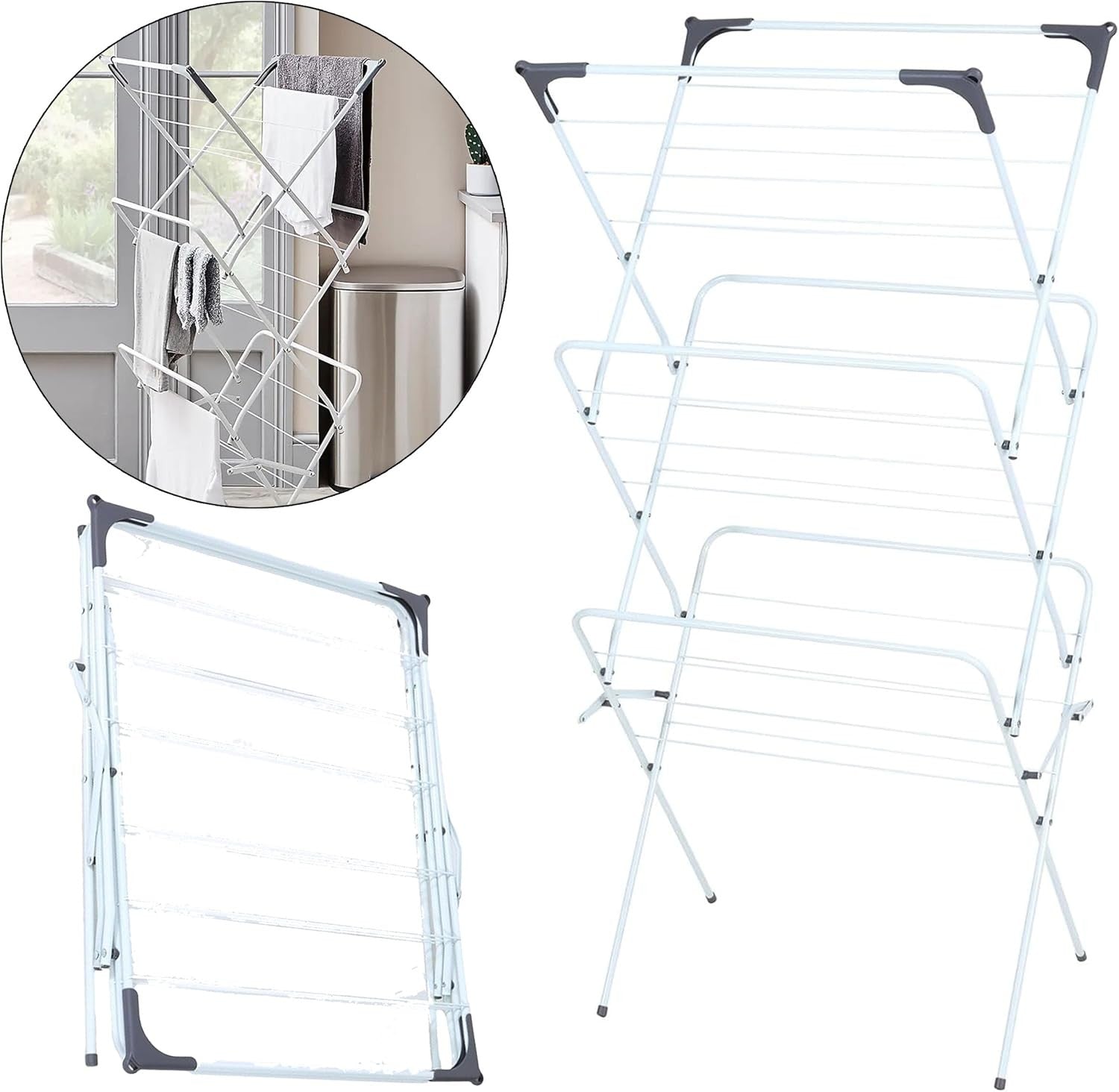 3 Tier Folding Clothes Airer Laundry Drying Rack Compact Indoor Outdoor