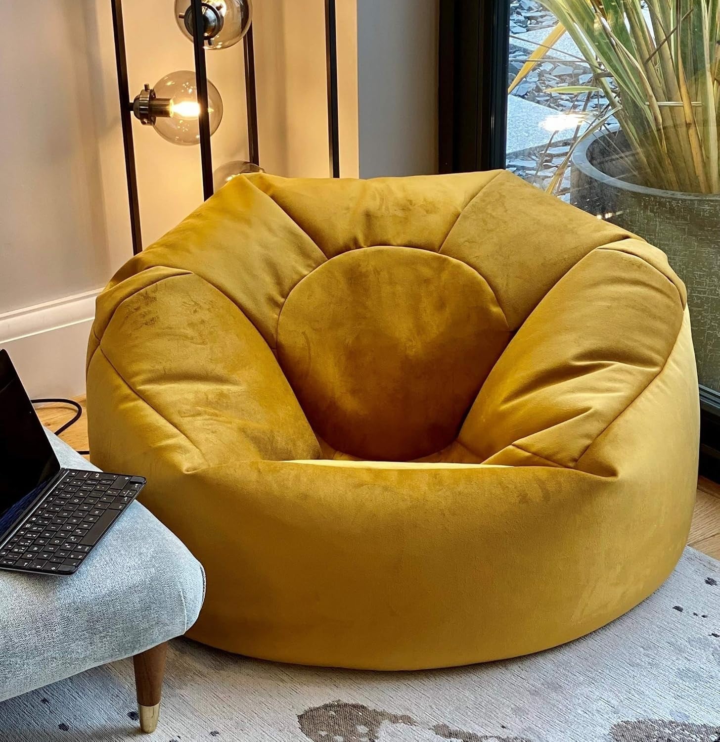 Plush Velvet Beanbag Chair Large Soft Lounger Indoor Floor Seating Mustard