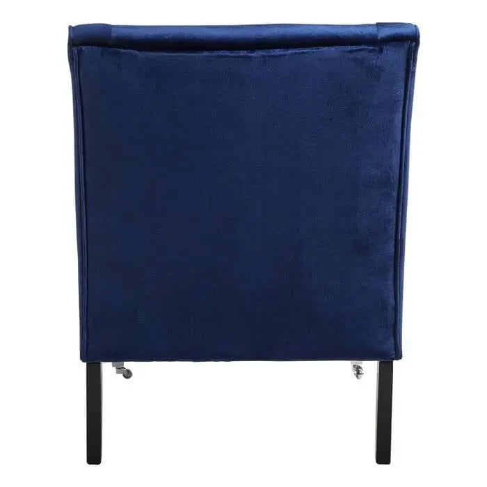 Blue Velvet Accent Chair with Tufted Back & Rubberwood Legs Armchair