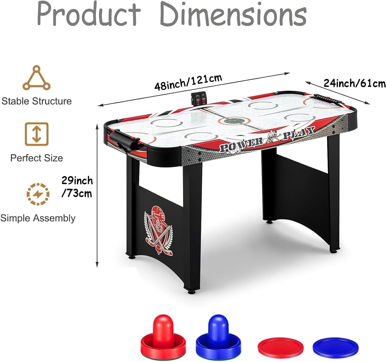 48in Air Hockey Table LED Scoring Powerful Motor Indoor Game Set