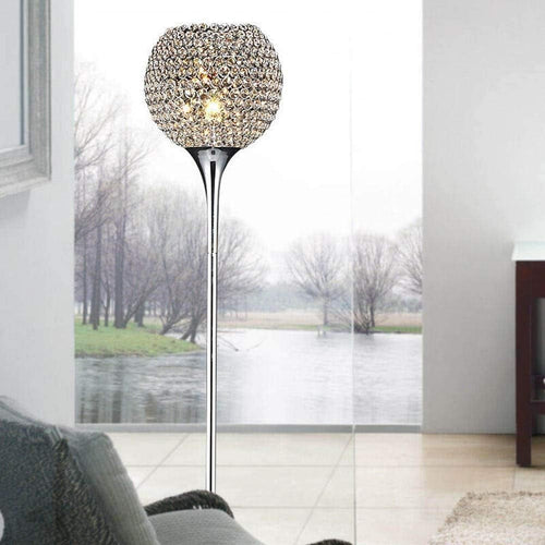 Crystal Floor Lamp Chrome Tall Standing Light E27 Modern Living Room Lamp