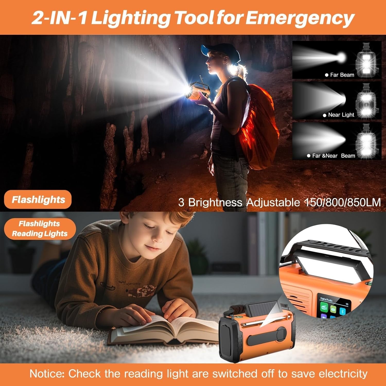 20000mAh Emergency Solar Hand Crank Radio with DAB/FM Bluetooth