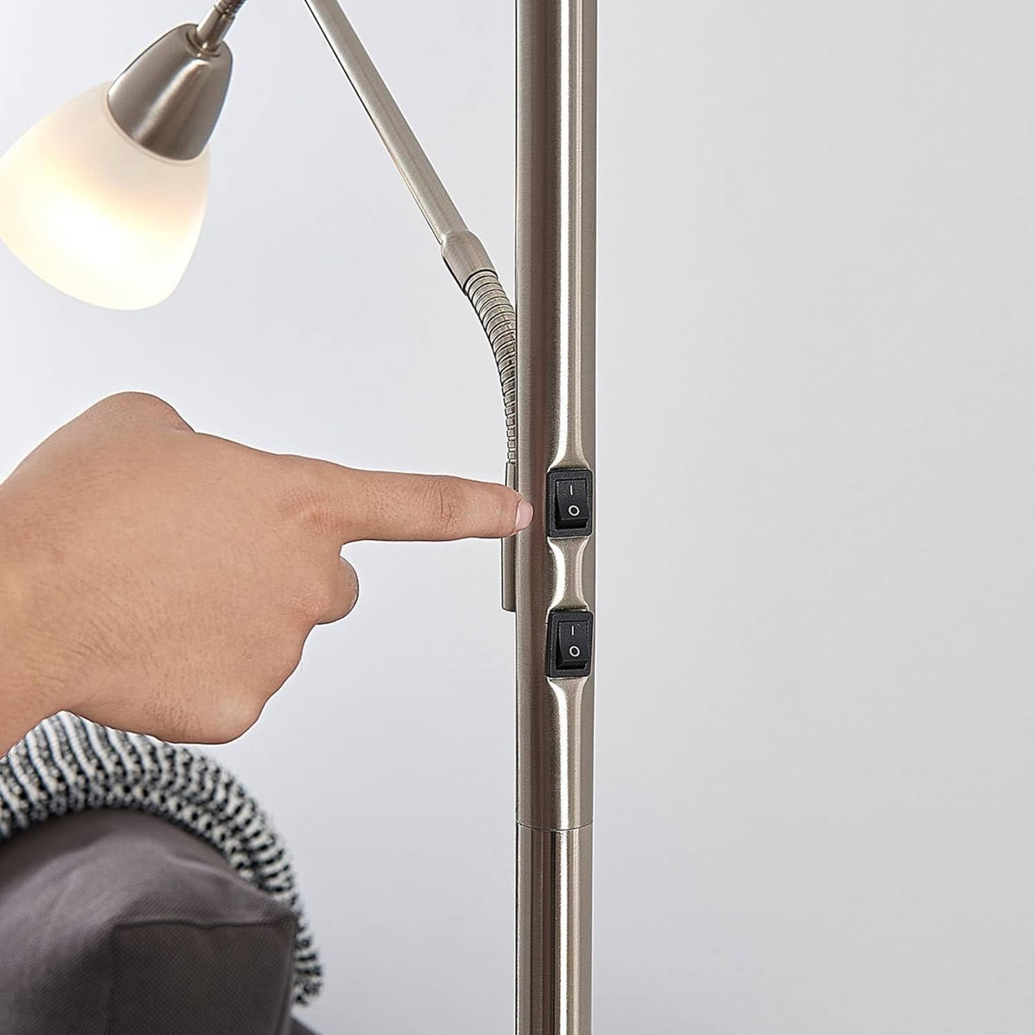 Silver Uplighter Floor Lamp with Reading Light Satin Nickel Frosted Glass
