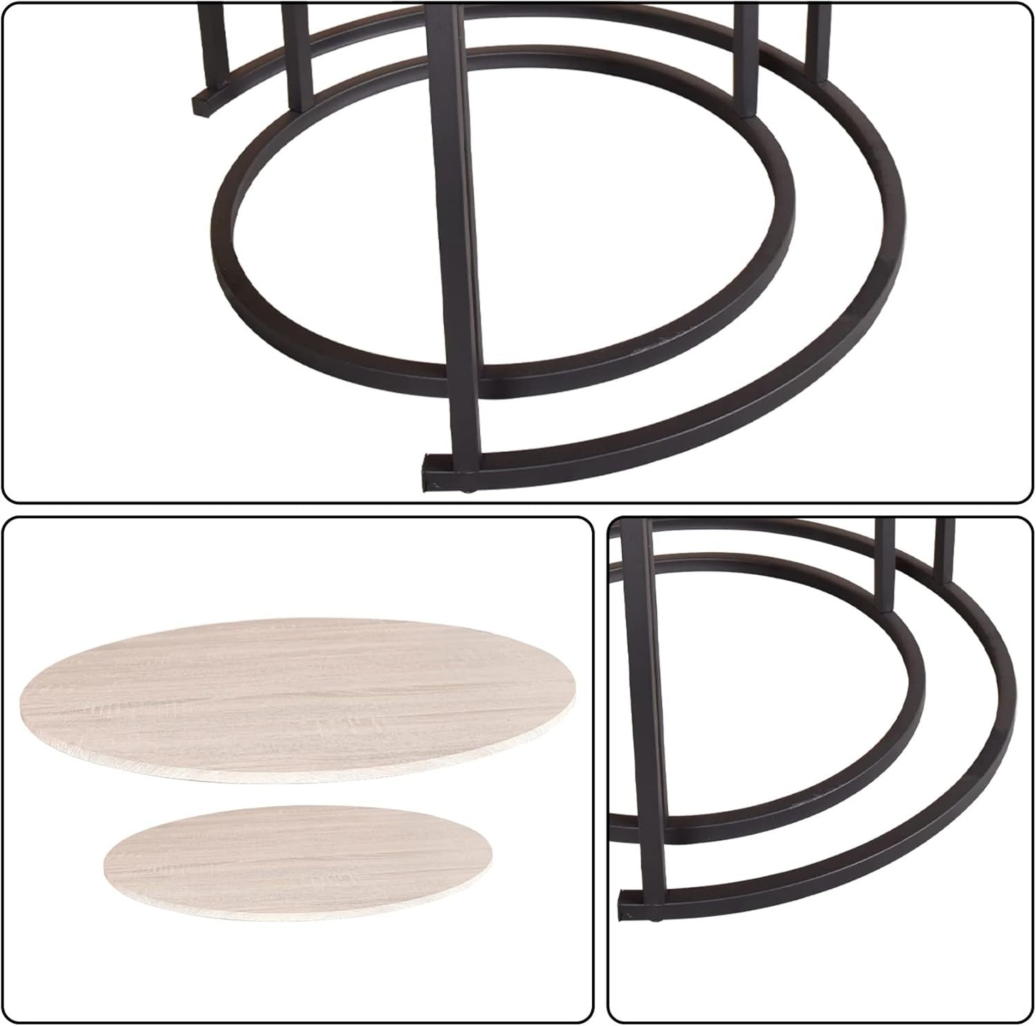 Nesting Coffee Table Set Wood Round Storage Side End Tables for Living Room
