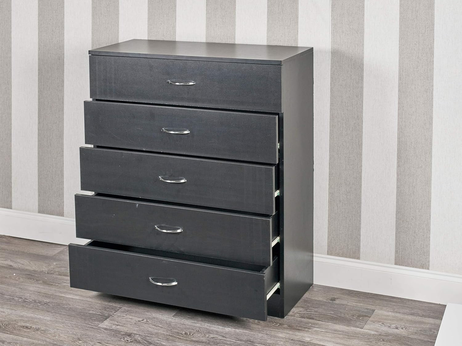 Tall Chest of Drawers Black 5 Drawer Storage Cabinet for Bedroom Hallway