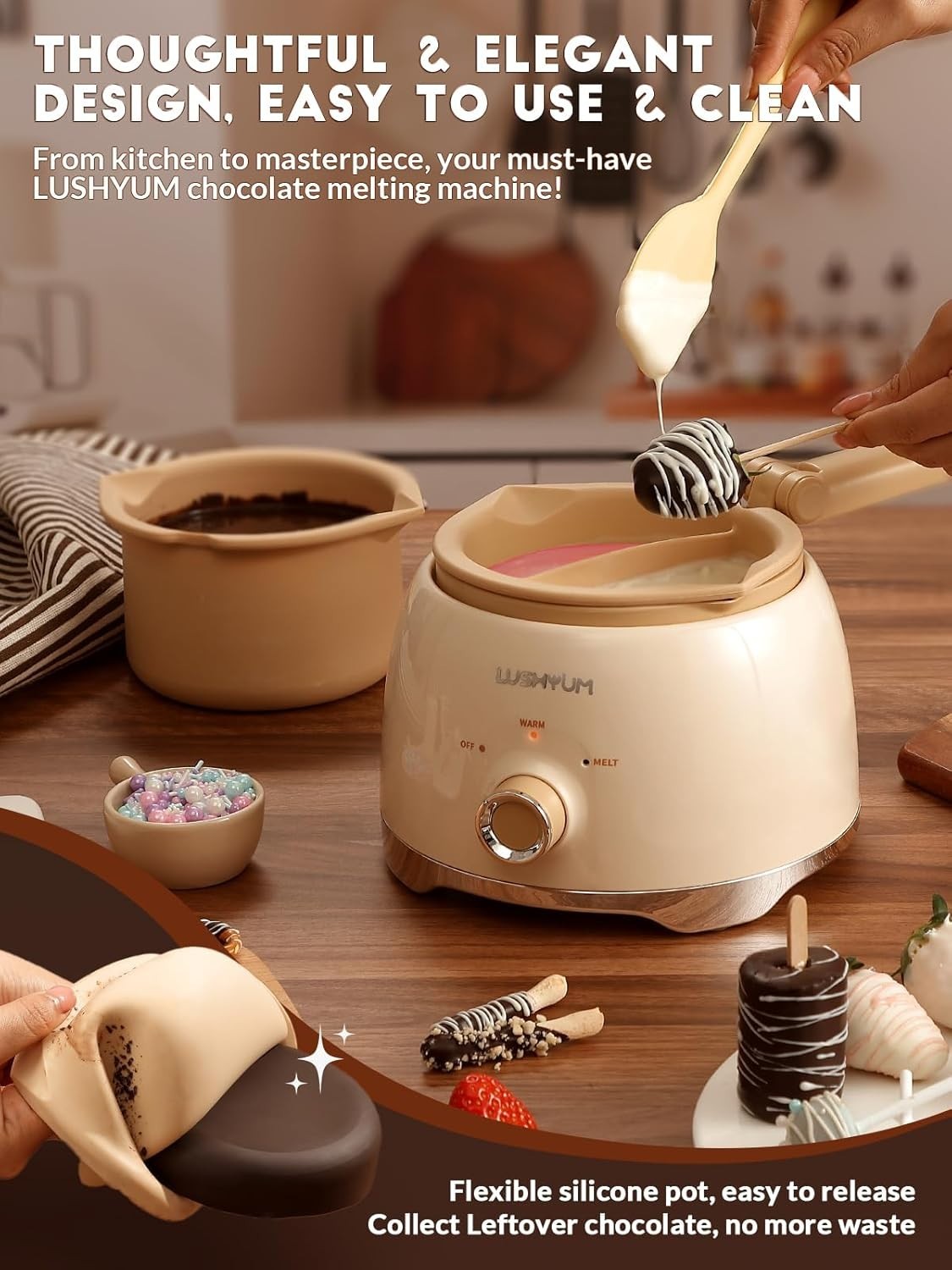 Chocolate Melting Pot 4 Cup Candy Melts Warmer Fondue Dipping Set