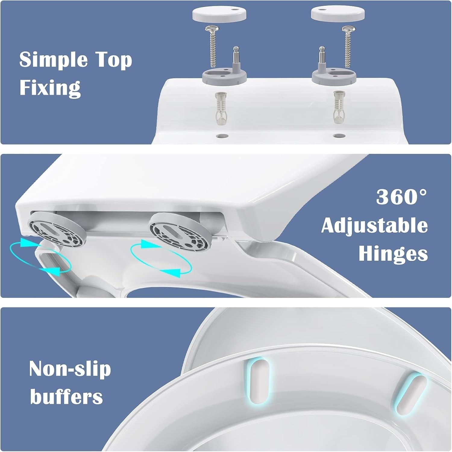 O Shape Soft Close Toilet Seat White Quick Release Family Child Seat 44.7x37cm