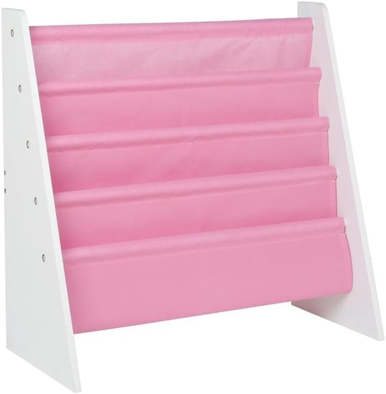 Kids 4 Tier Sling Bookshelf MDF & Fabric Book Storage Rack Pink