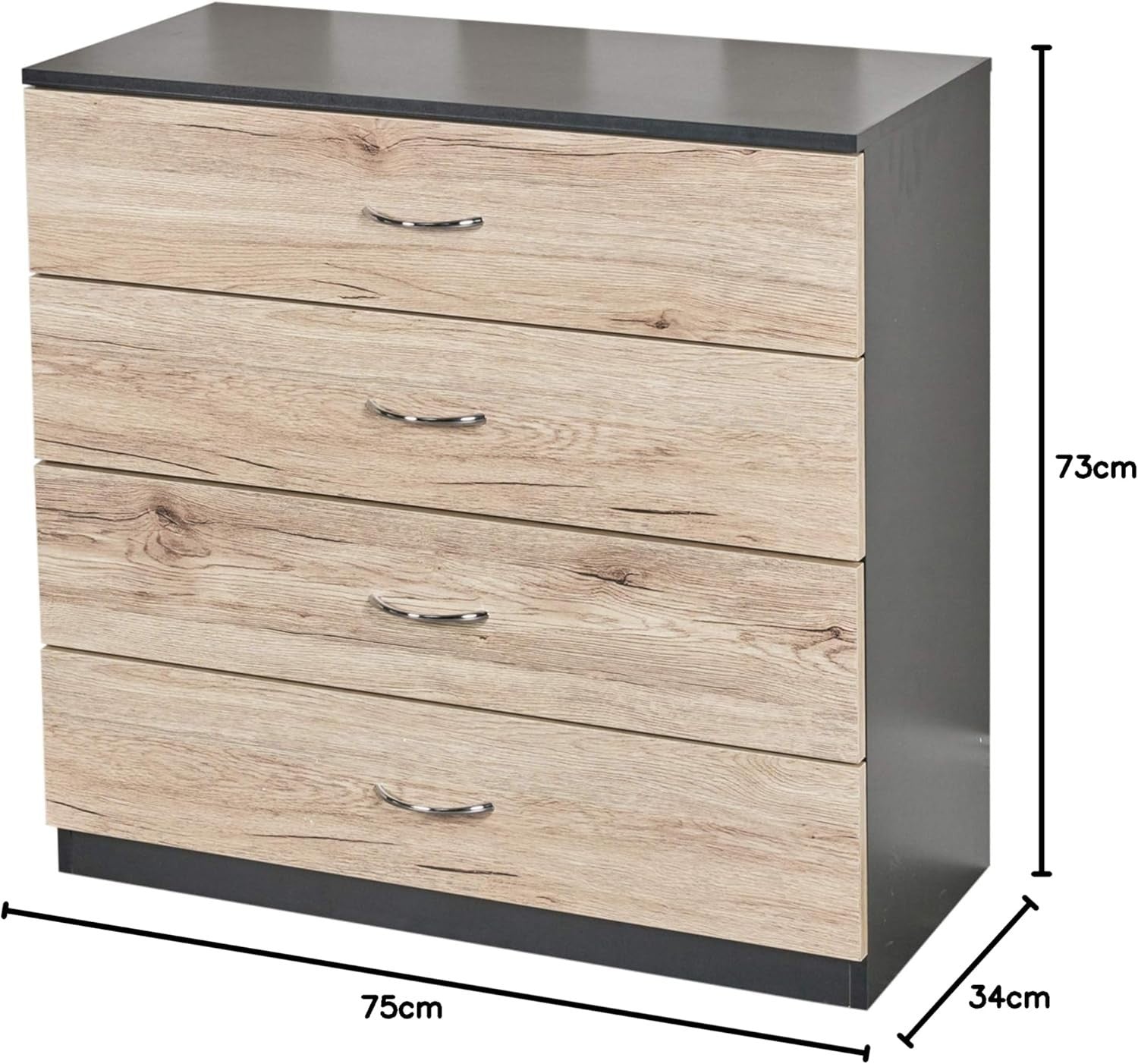 Oak Effect Chest of Drawers 4 Drawer Black Storage Unit for Bedroom Home