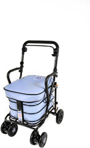 Walking Trolley with Seat Foldable Mobility Cart Stable Wheels Sky Blue
