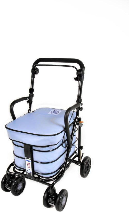 Walking Trolley with Seat Foldable Mobility Cart Stable Wheels Sky Blue