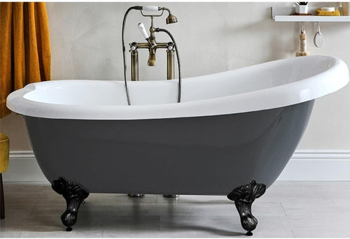 Stone Grey Freestanding Slipper Bath 1710x740mm Black Claw Feet