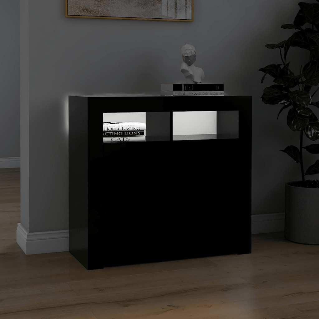 Modern LED Sideboard Cabinet Black Cupboard Storage Unit 80cm Living Room