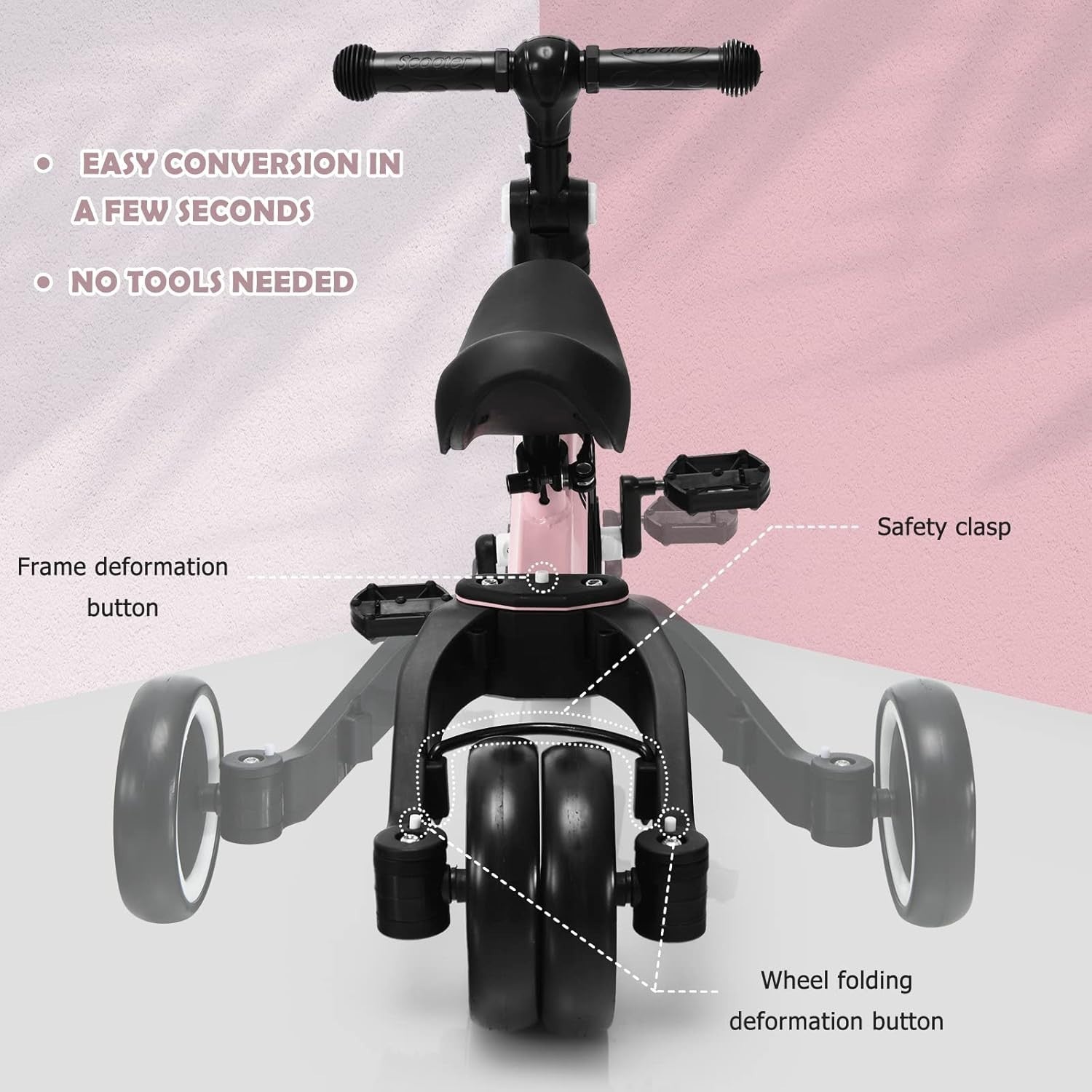 Toddler Tricycle 3 in 1 Balance Bike Trike Adjustable Seat Pink Age 1-4
