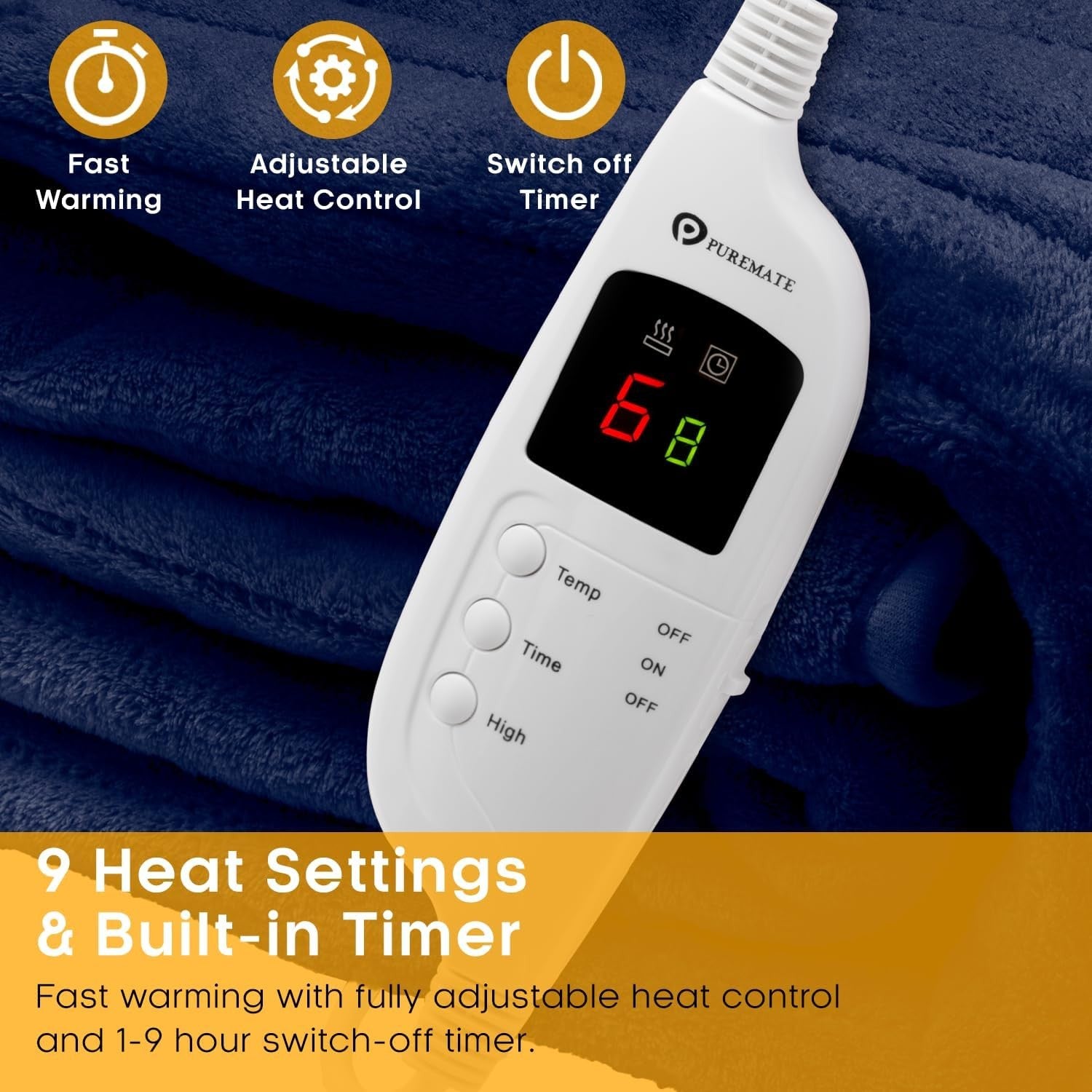 Electric Heated Throw Blanket 160x130cm Fleece 9 Heat Settings Timer